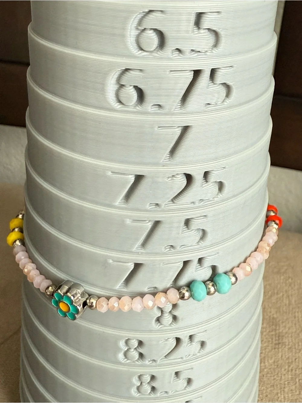 Colorful Beaded Flower Anklet — Turquoise, Yellow, Red Accents